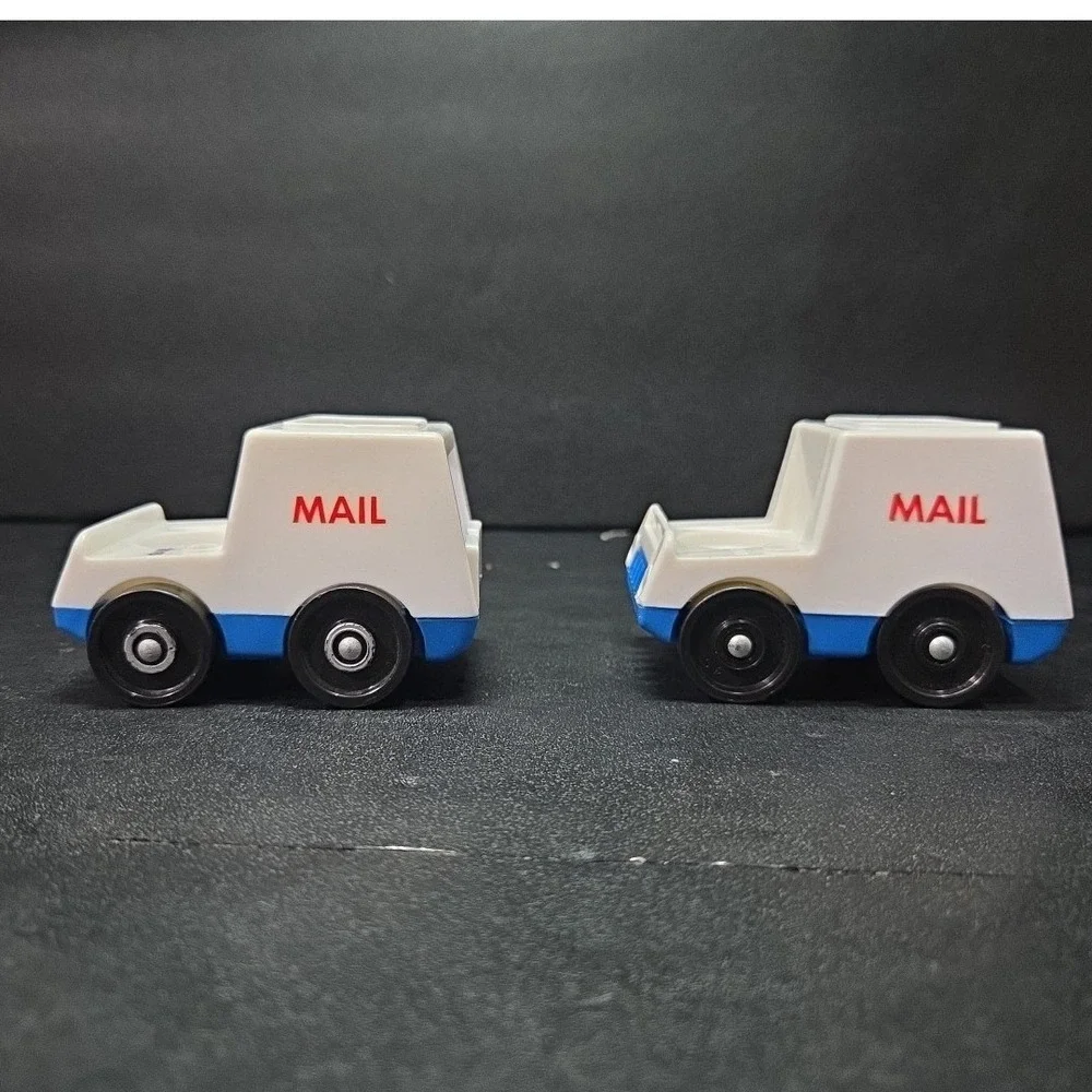 Fisher Price Little People Mail Trucks, Set of 2, Vintage White Blue Plastic Toy
